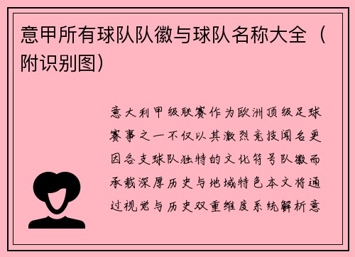意甲所有球队队徽与球队名称大全（附识别图）