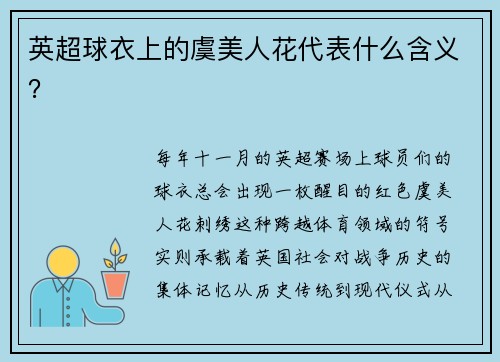 英超球衣上的虞美人花代表什么含义？